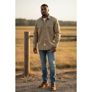 BOCOMAL FR Work Shirt Mens XLarge Brown Long Sleeve Cotton Twill Flame Resistant